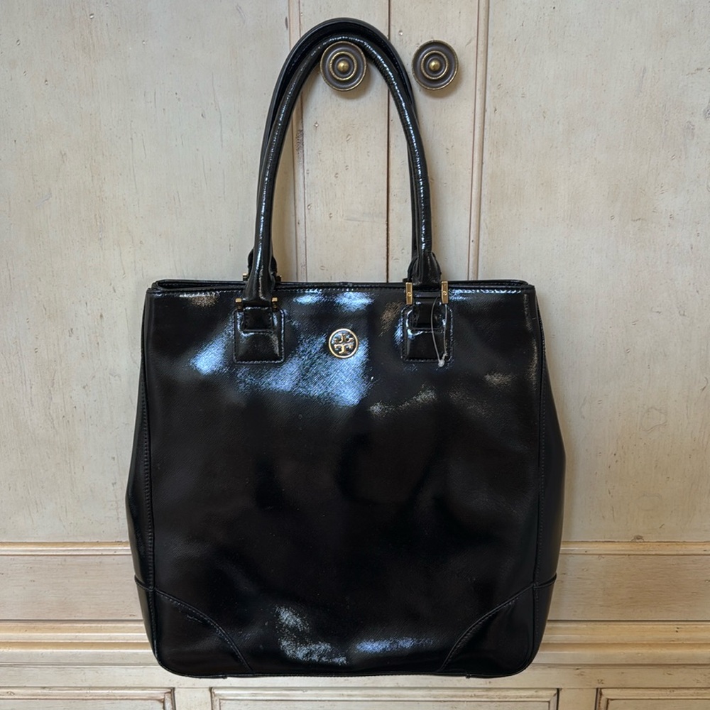 Tory Burch Black Paten Leather Purse Satchel. Very Clean. Minimal signs of wear